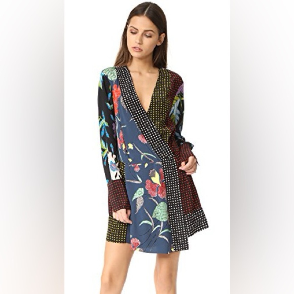 Diane Von Furstenberg Pink Red Long Sleeve Plunge Sheath Dress